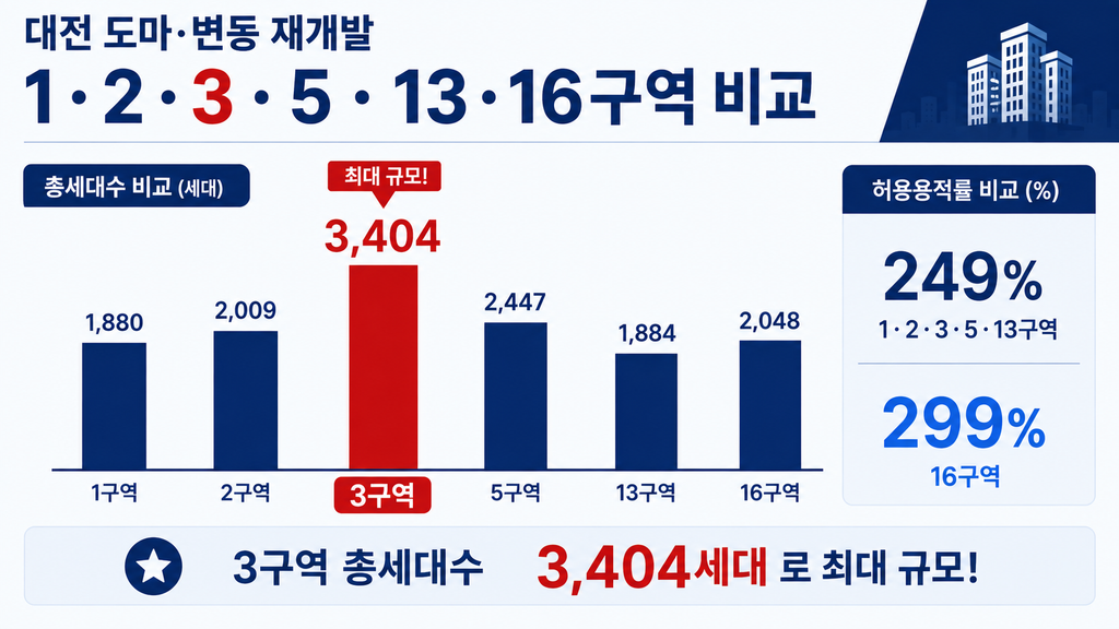 도마변동 1 2 3 5 13 16구역 세대수와 용적률 사업성 비교